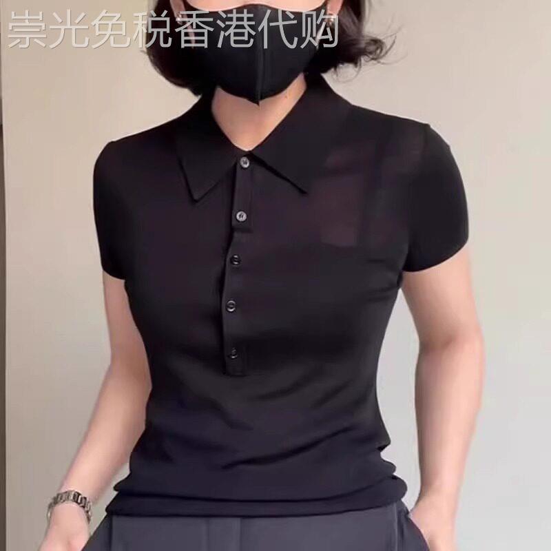 黑色紧身透气短袖T恤女2026夏季新款显瘦polo衫减龄百搭翻领上衣