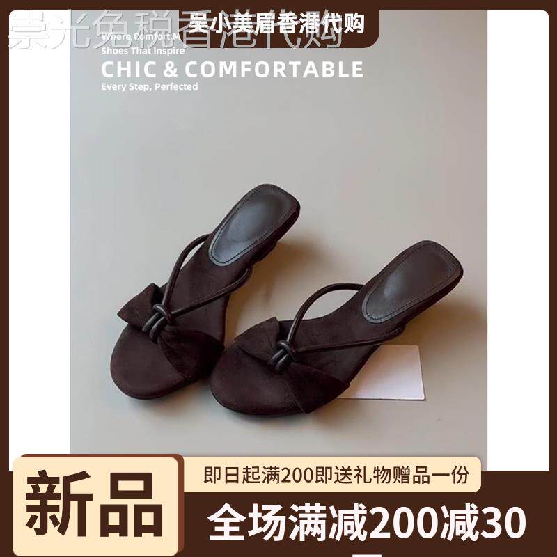 香港法式坡跟真皮凉拖鞋女2026夏季外穿新款复古气质高跟休闲凉鞋