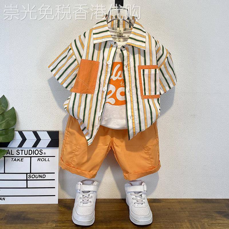 韩国洋派男童夏季短袖套装2026新款宝宝衬衫儿童夏款背心三件套酷