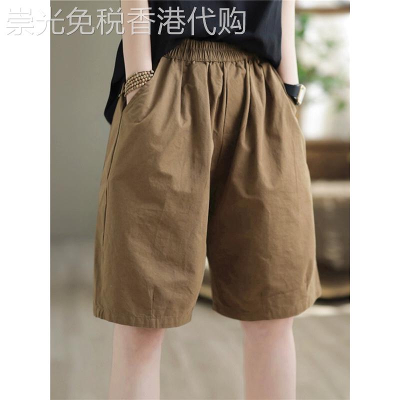 休闲阔腿短裤女夏新款时尚百搭纯色五分裤女士高腰宽松显瘦五分裤
