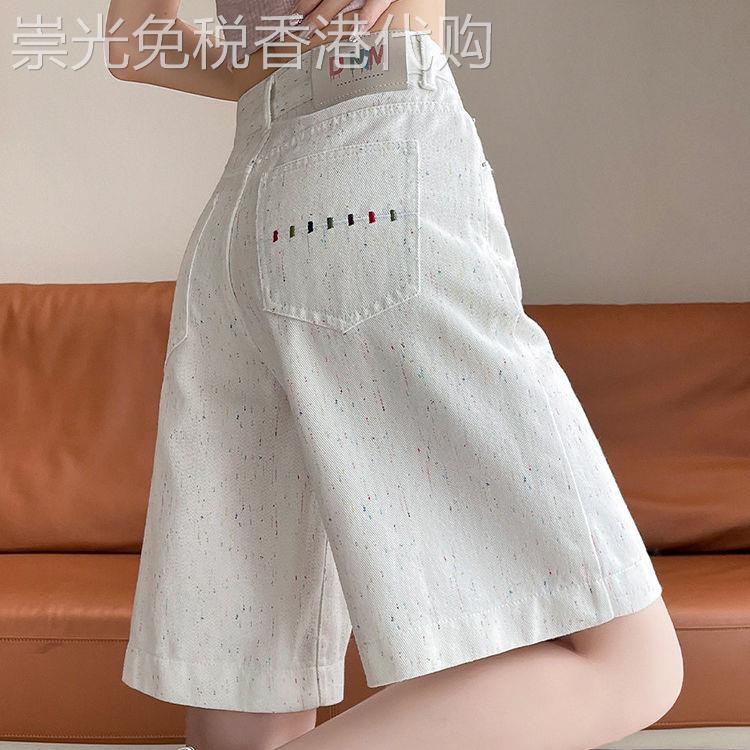 刺绣五分牛仔裤女夏季新款高腰大码胖mm显瘦a字阔腿直筒短裤中裤