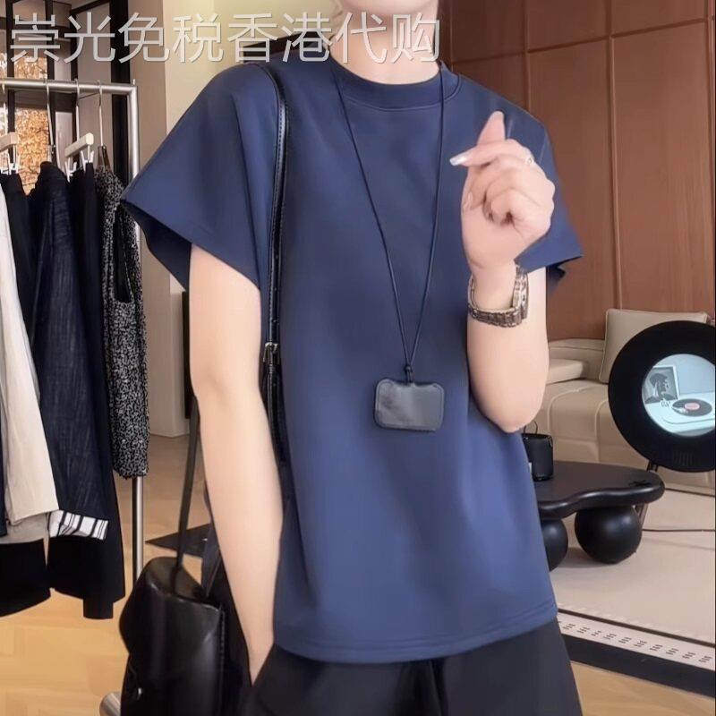 圆领短袖T恤女夏季薄款2025新款高级感大尺码胖mm宽松百搭半袖上