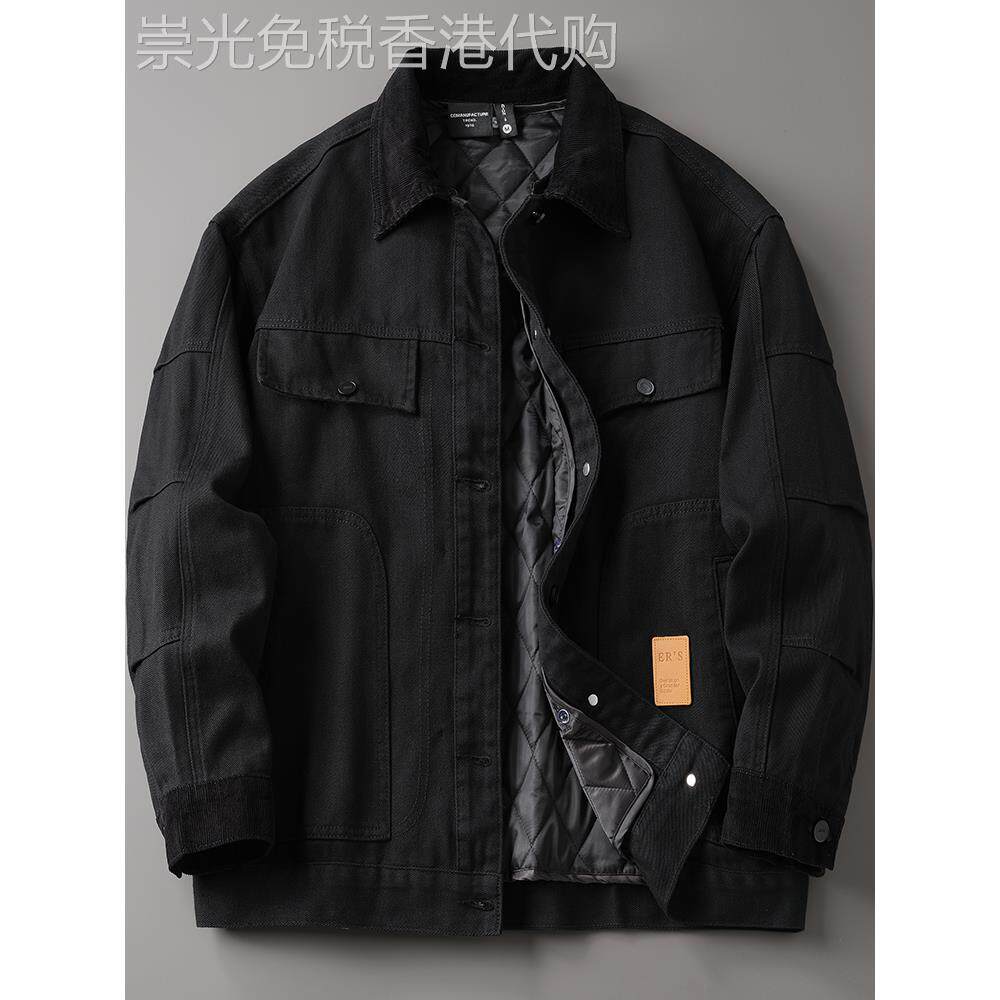 黑色牛仔外套男士秋冬季加厚棉衣可拆卸内里加棉宽松大码潮牌夹克