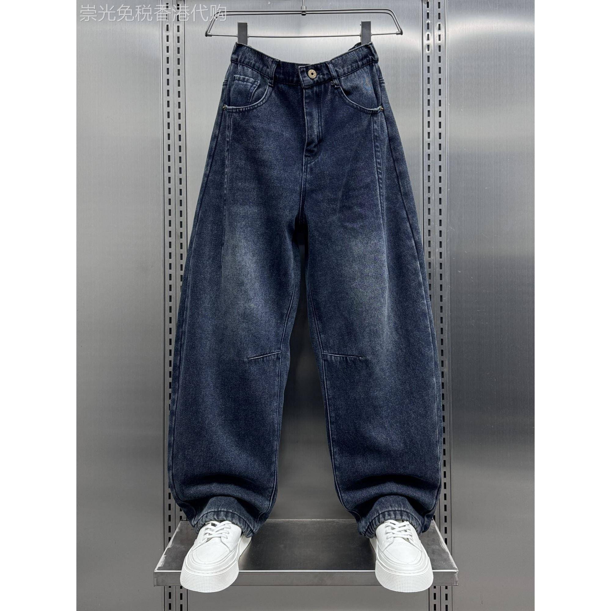 MAROLIO~版型超赞！美式覆古宽松阔腿裤男潮牌加绒加厚直筒牛仔裤