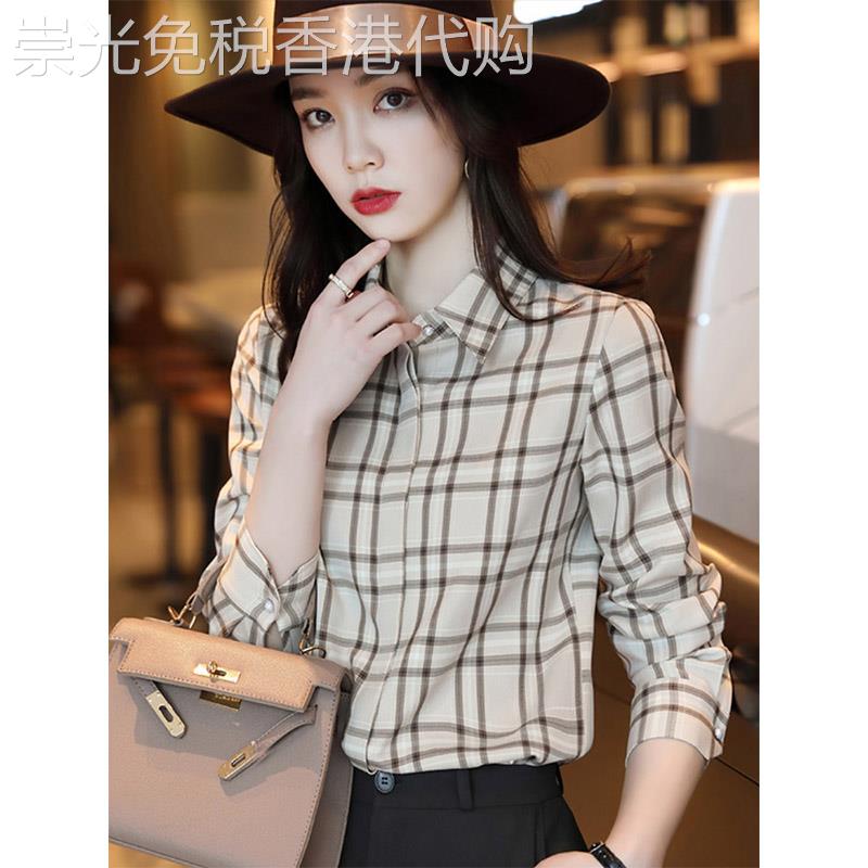 秋季格子衬衫女设计感小众2026新款洋派雪纺职业衬衫长袖时尚上衣