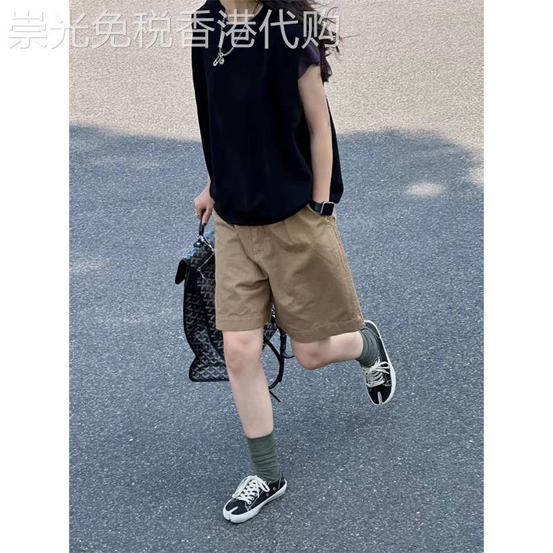 卡其色日系工装风短裤女夏季欧货百搭宽松阔腿五分裤小个子休闲裤