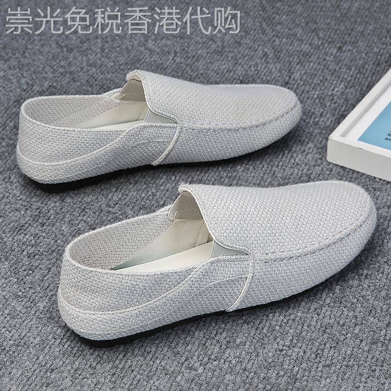 欧洲站帆布鞋男士夏季新款透气老北京亚麻布鞋懒人套脚软底豆豆鞋