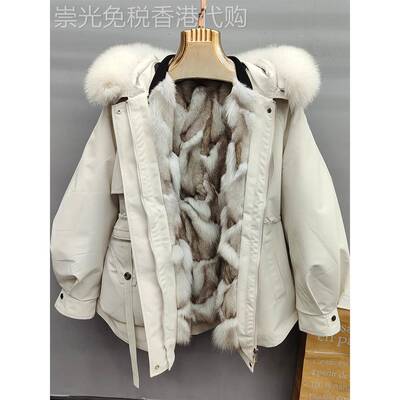 新款韩版时尚派克服女可拆卸狐狸毛内胆棉服宽松短款加厚皮草外套