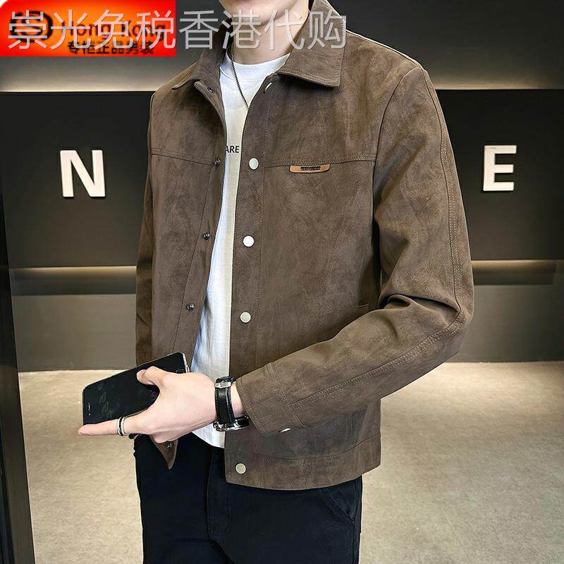 鹿皮绒夹克男2025新款春秋季潮牌高级感翻领休闲薄款上衣男士外套