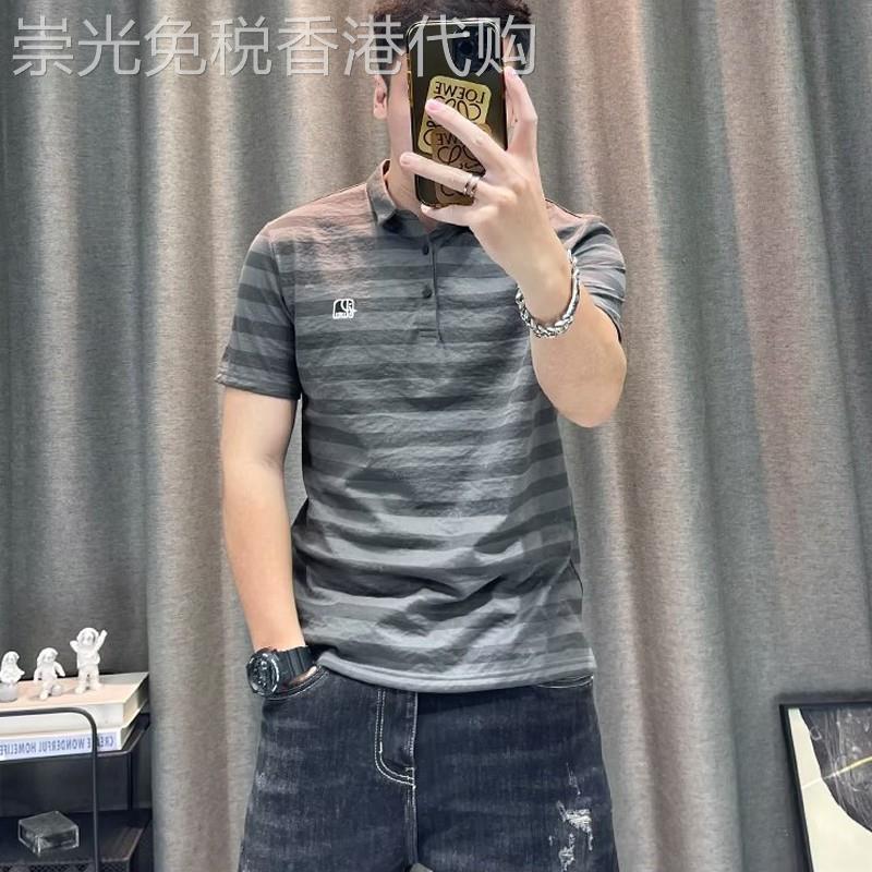 MK棉麻短袖Polo衫男2026夏季新款高端条纹设计半袖天丝男士上衣潮