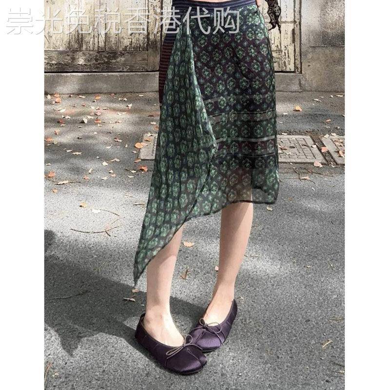 假两件不规则印花半身裙女夏季2026欧货高腰显瘦洋派减龄a字裙子