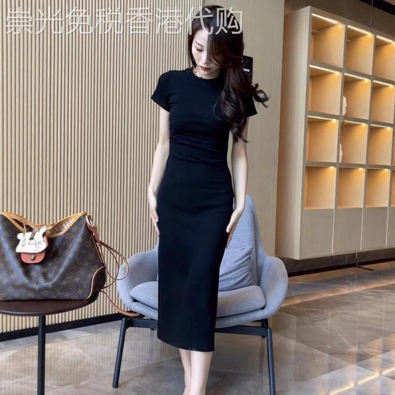黑色短袖洋装女夏季2026新款高级感气质修身显瘦休闲直筒T恤裙