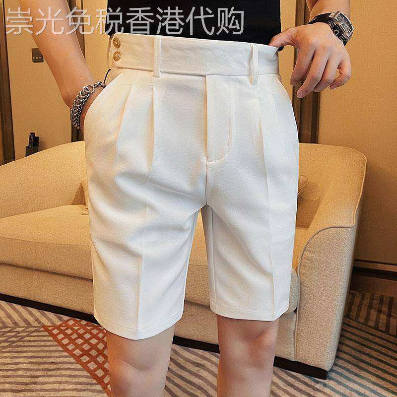 皮尔卡登白色西装短裤男夏季薄款高级感商务休闲男士五分裤宽松