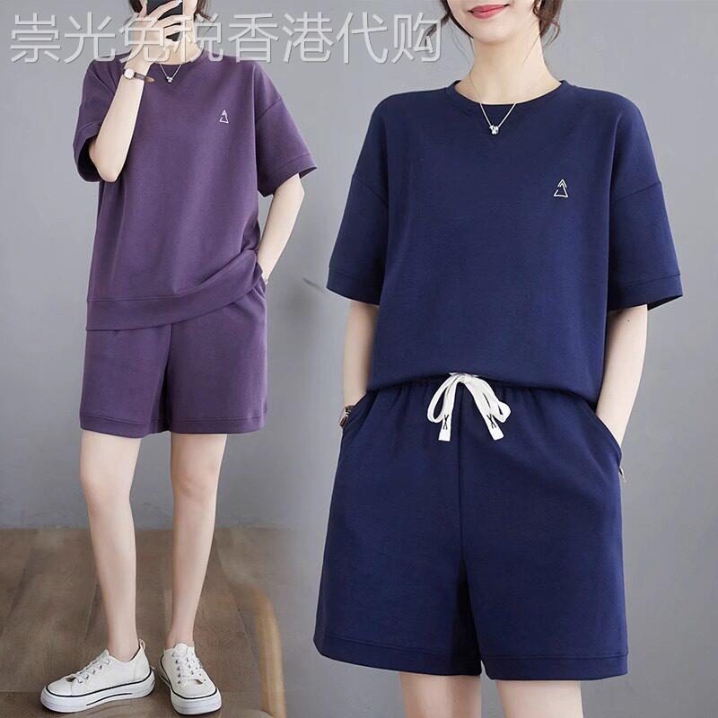 休闲运动短裤套装女夏装2026夏季薄款时尚洋派大尺码胖mm显瘦两件