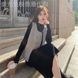 马甲连衣裙套装2025新款女秋季设计感长袖显瘦针织小香风两件套裙