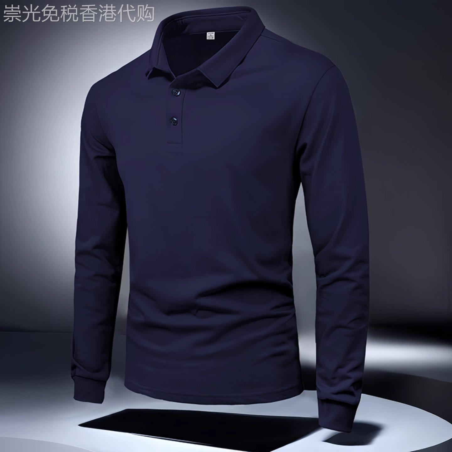 MK正品高支丝光棉长袖Polo衫男春秋季高端纯棉翻领青年男士T恤潮