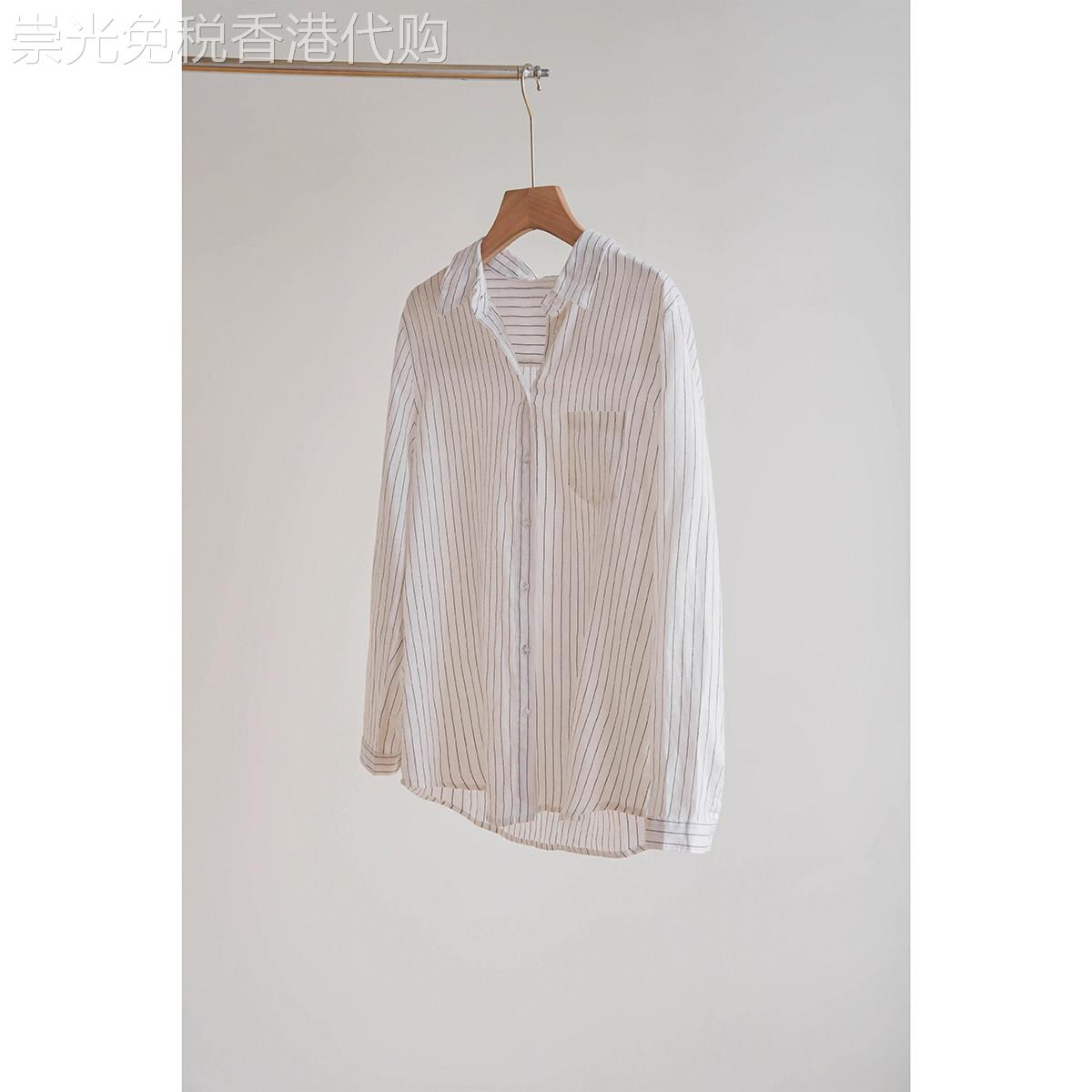 条纹亚麻衬衫女夏季2026新款设计感小众显瘦宽松复古气质翻领衬衫