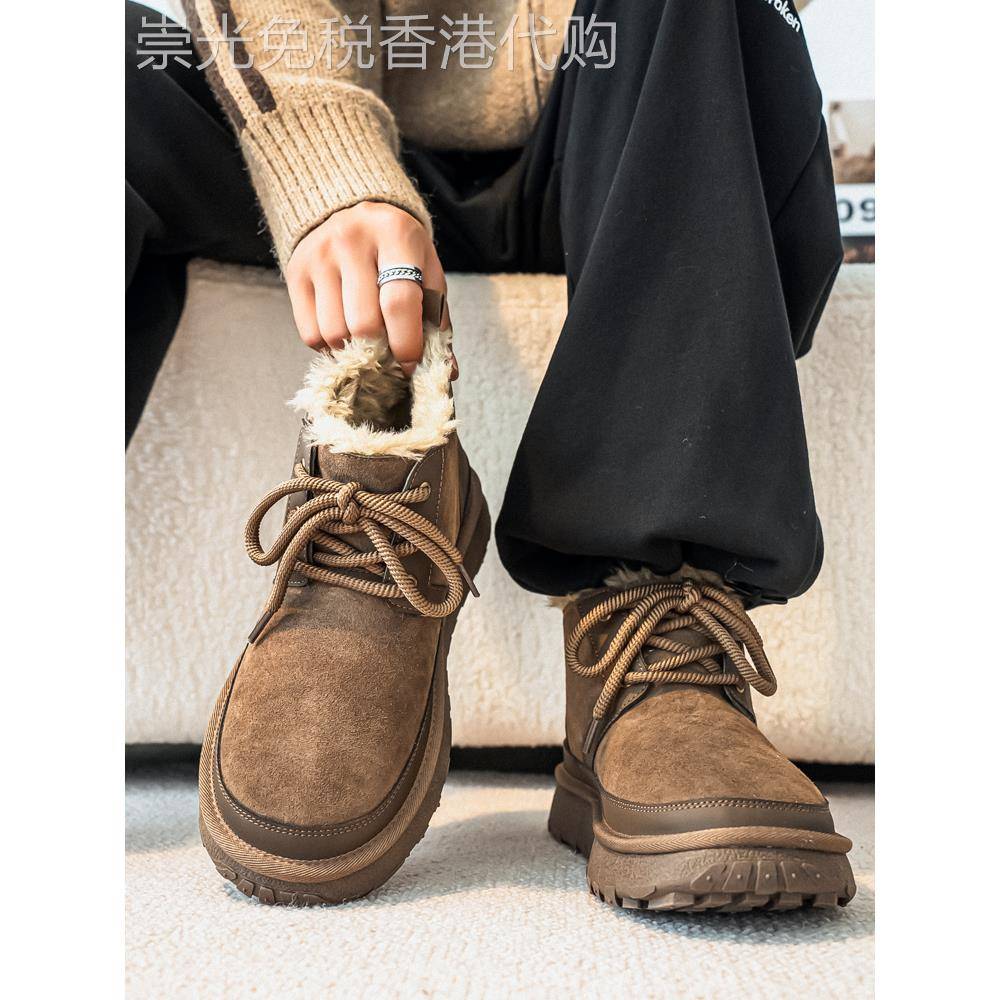 马丁靴男中帮秋冬2025新款加绒加厚保暖棉鞋男士皮鞋休闲雪地靴子