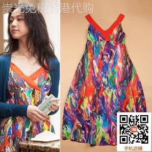 香港代购汤唯明星同款连衣裙海边度假沙滩裙波西米亚V领大码长裙