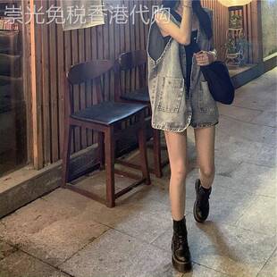 牛仔马甲外套女早秋2026欧货小衫bf学生工装外搭无袖背心马夹上衣
