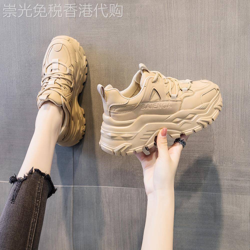 韩国厚底增高炸街老爹鞋女2025春秋爆款ins时尚真皮运动休闲加绒