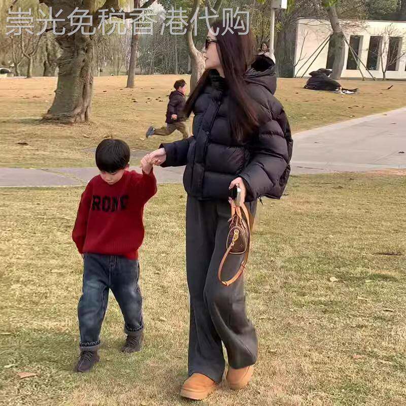 泡芙龟背黑色短款羽绒服女2025冬季新款加厚白鸭绒连帽面包服外套