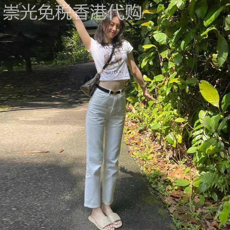白色直筒牛仔裤女夏季薄款2025新款高腰弹力显瘦小个子九分烟管裤