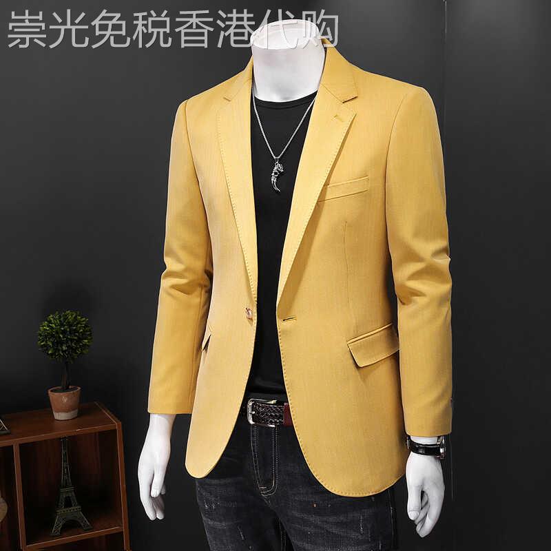 2025春季黄色西装男英伦修身大码单西西装男青年休闲商务西服外套