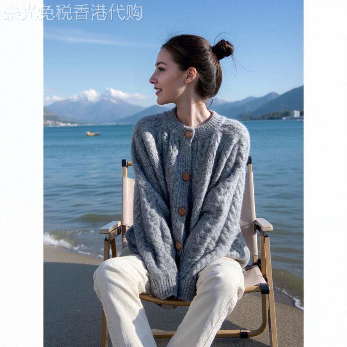 日系慵懒复古灰色麻花针织开衫女秋冬新款奶fufu软糯宽松毛衣外套