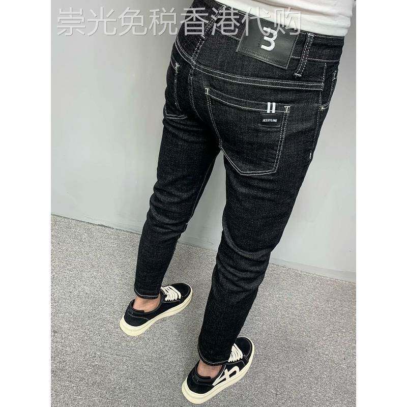 秋冬新款潮流修身牛仔裤男韩版弹力休闲百搭痞帅轻奢黑色小脚长裤