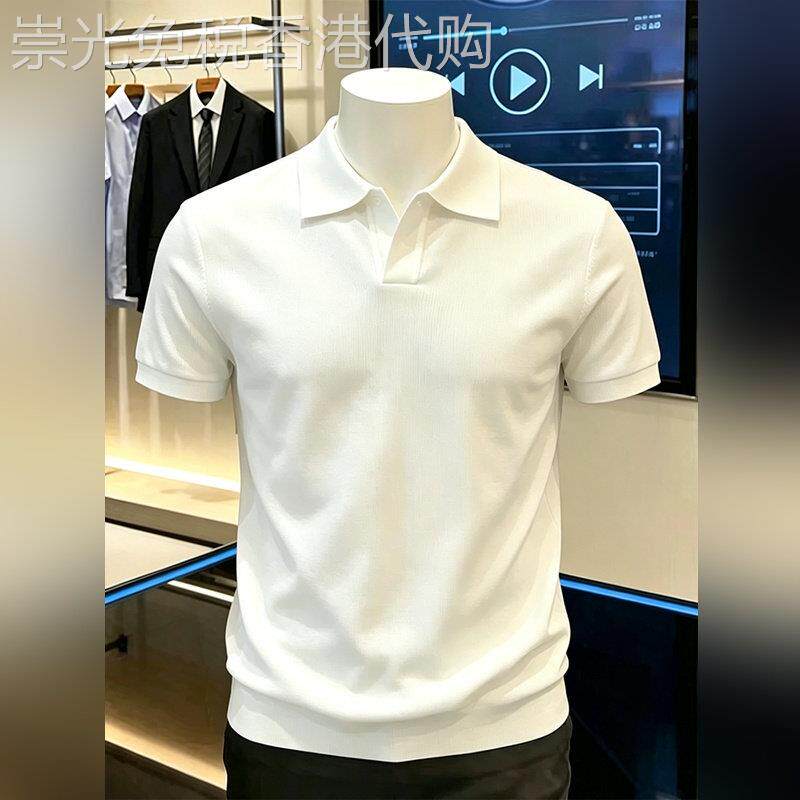 高端海鸥领韩系穿搭polo衫短袖男士2026夏季薄款条纹修身凉感T恤