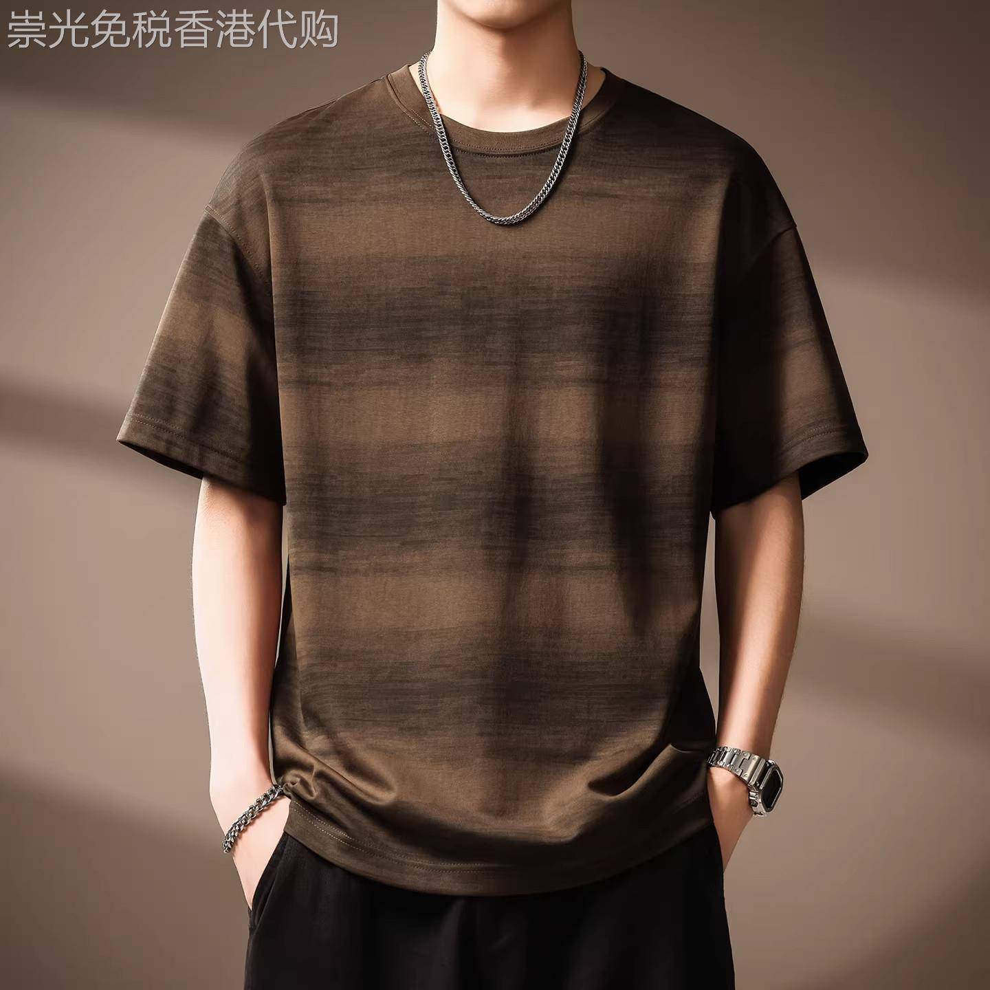 意大利美式复古渐变条纹短袖T恤男2026新款夏季薄款圆领休闲上衣