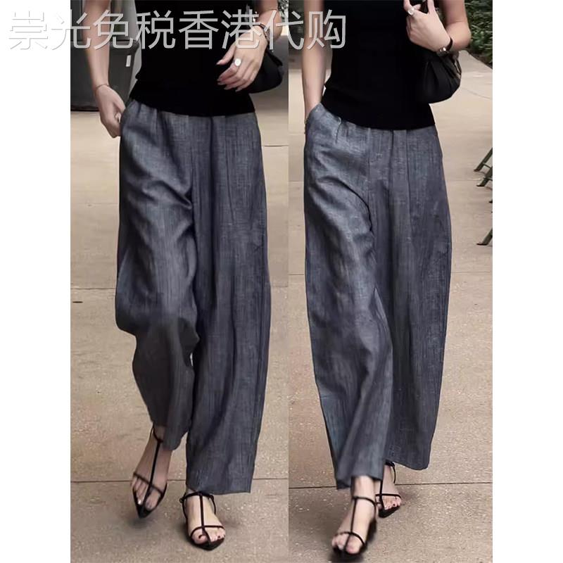 灰色阔腿九分裤女夏季欧货宽松显瘦百搭小个子时尚休闲裤大尺码裤