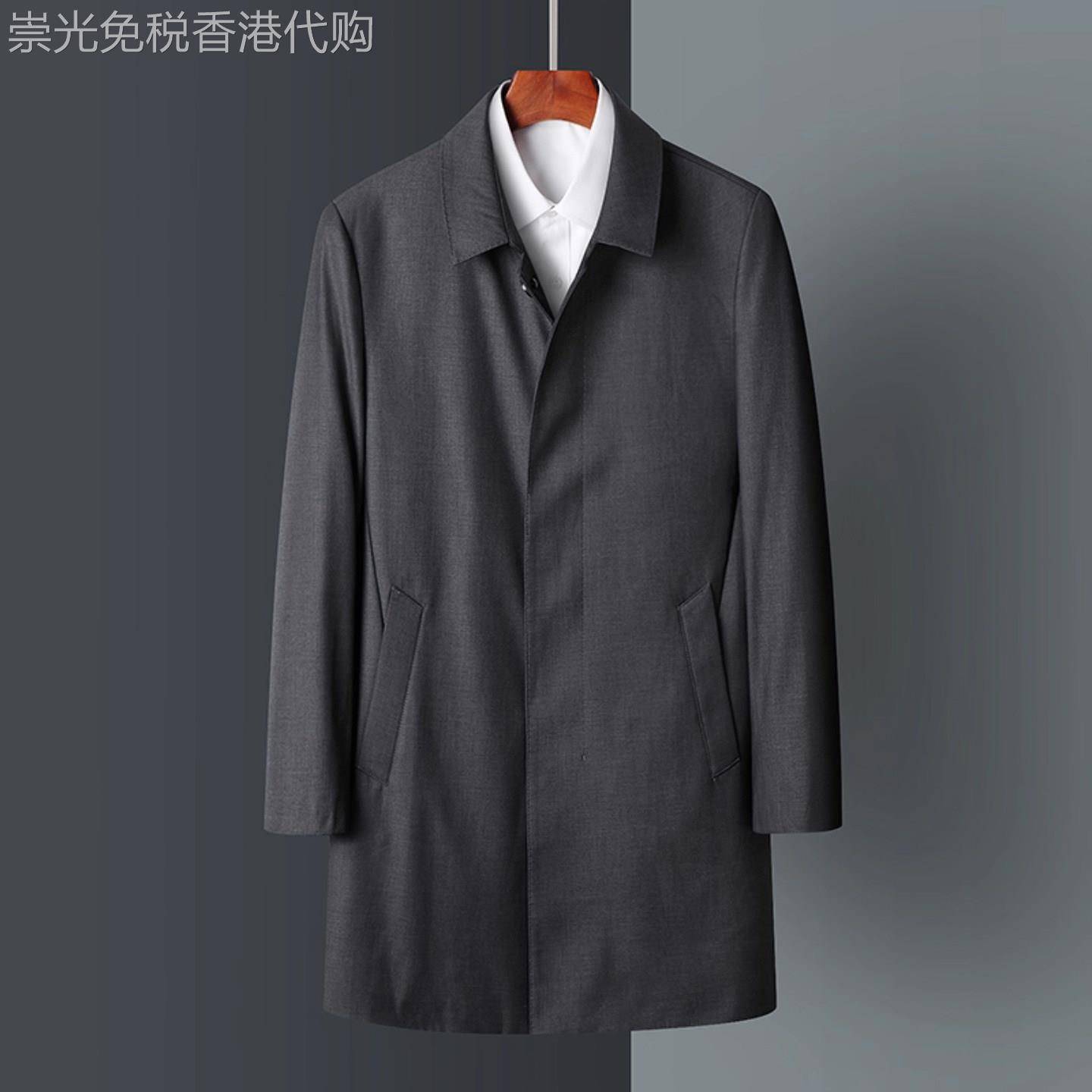 MK正品宽松大码风衣外套男中长款春秋季高端休闲爷爷装男士夹克潮