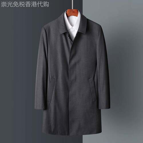 MK正品宽松大码风衣外套男中长款春秋季高端休闲爷爷装男士夹克潮