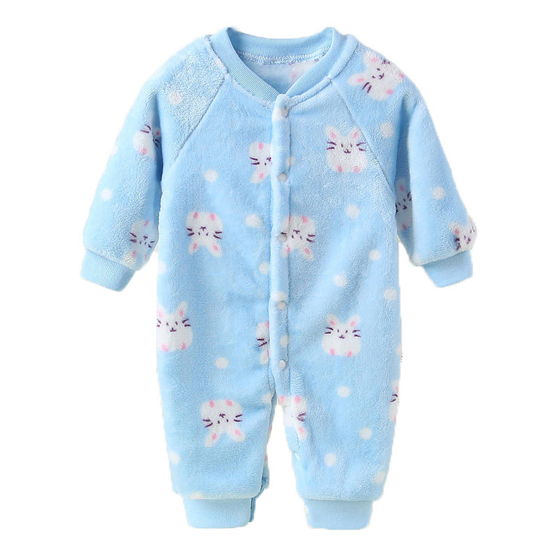 婴儿衣服秋冬装连体衣法兰绒保暖睡衣爬服外出男女宝宝0-2岁哈衣