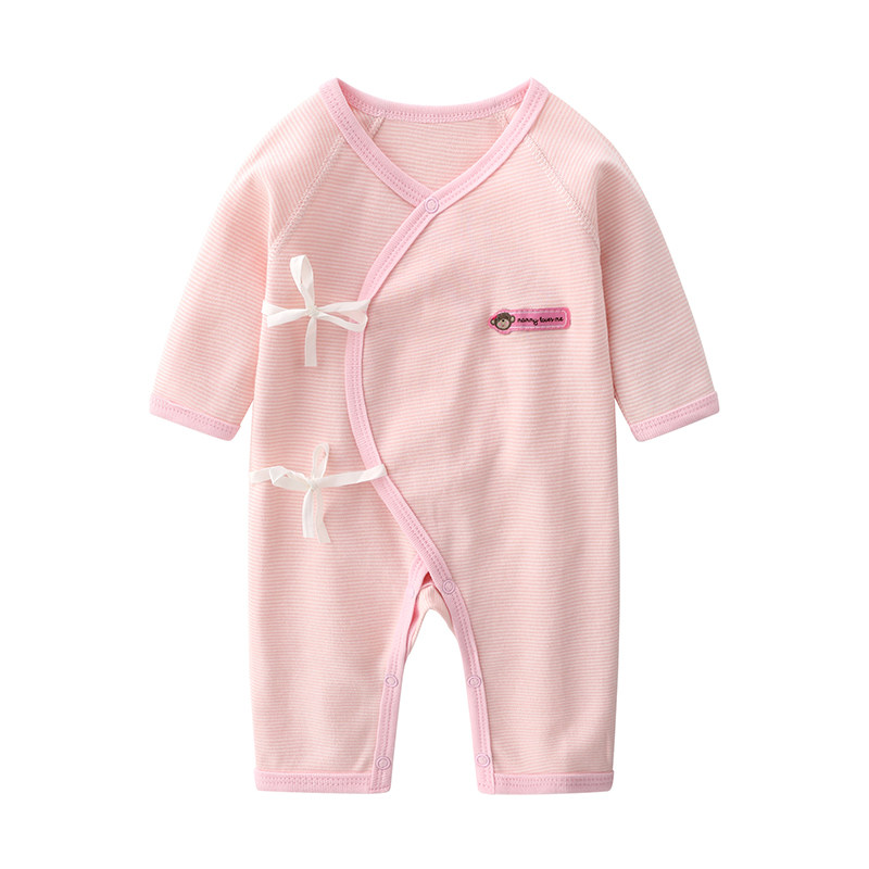 新生婴儿连体衣女孩宝宝斜襟内衣睡衣春夏单衣和尚服6初生0-3个月