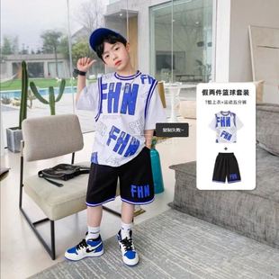 夏季新款儿童蓝球服套装男童运动服速干衣中大童短袖短裤两件套