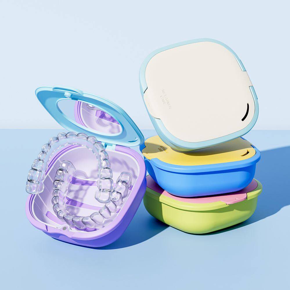日本多巴胺便携牙套收纳盒带镜子隐形牙套假牙正畸矫正器收纳盒子