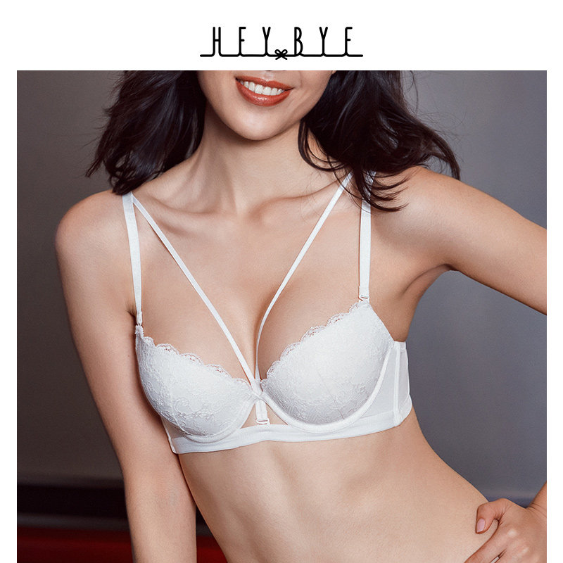 heybye黑白以内美胸细带性感蕾丝舒适聚拢内衣设计感时尚柔软文胸