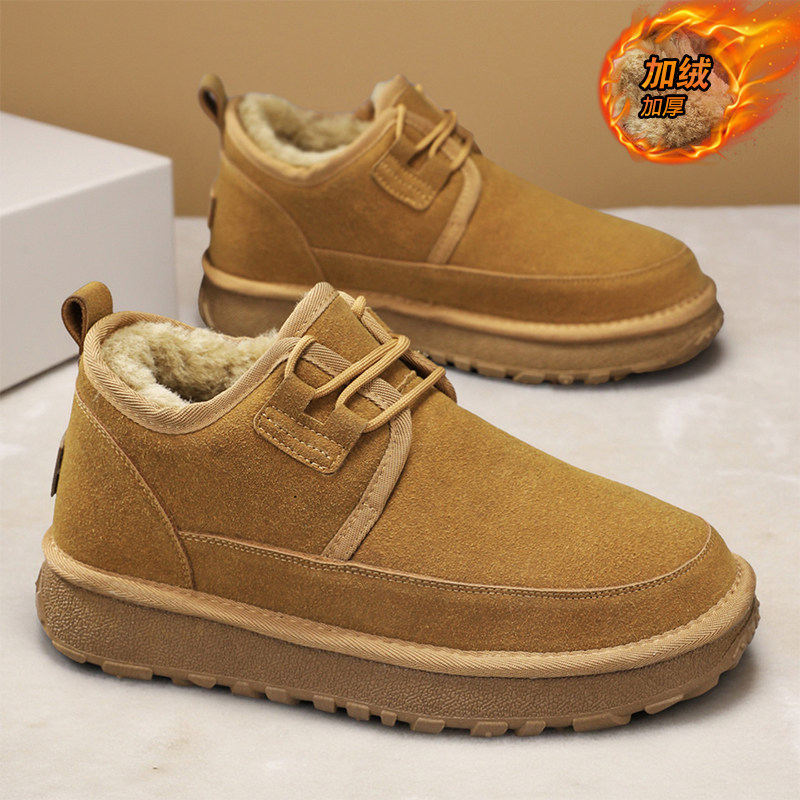 雪地靴男款冬季皮毛一体加绒保暖勃肯棉鞋男士冬天加厚防寒面包鞋,流行男鞋,时尚雪地靴,淘宝优惠券,粉丝福利购,淘宝优惠卷