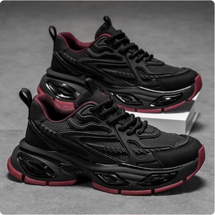男鞋冬季气垫减震跑步运动鞋加绒棉鞋厚底增高纯黑色休闲老爹潮鞋
