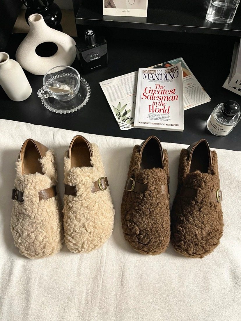 秋冬羊羔毛保暖一脚蹬豆豆鞋女