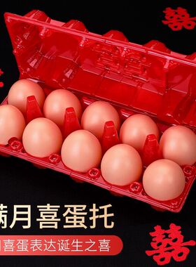 宝宝满月回礼喜蛋包装盒红色鸡蛋拖生日诞生礼回礼草鸡蛋塑料托盘