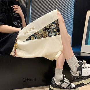 复古高街ins潮牌宽松休闲五分裤 刺绣拼接运动短裤 美式 薄款 男夏季