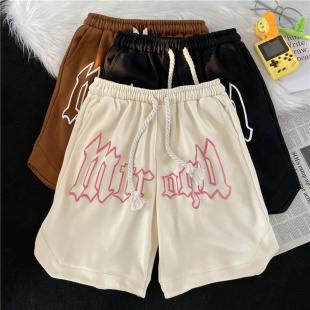 外穿宽松情侣五分裤 潮牌ins发泡字母休闲裤 男生夏季 高街运动短裤