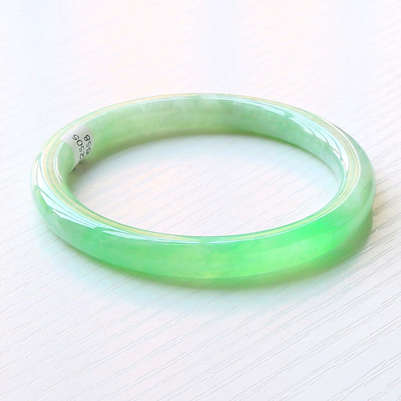 云沫 缅甸天然缅甸A货翡翠手镯圆条绿玉镯子糯种细圆条内径56带证