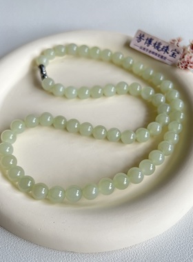 C038天然正宗和田玉冰晴水卡8mm女神链单圈项链 时尚百搭经典玉链