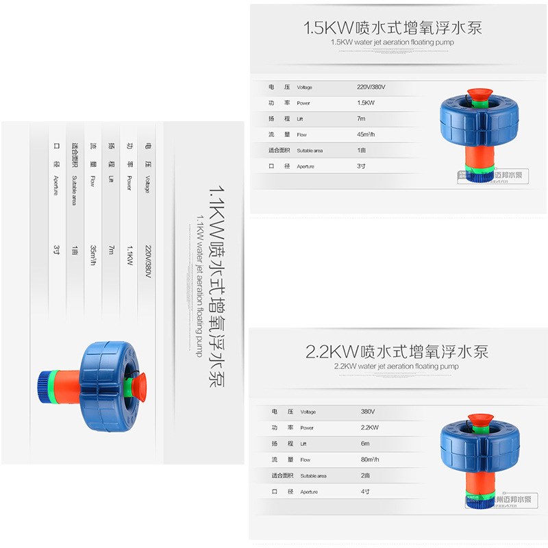 单三相新型鱼池塘增氧排灌两用浮式水泵喷涌L喷水增氧机3寸4寸浮