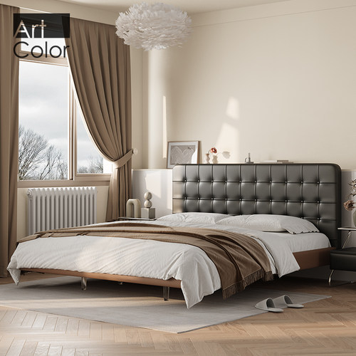 侘寂风黑色悬浮床真皮